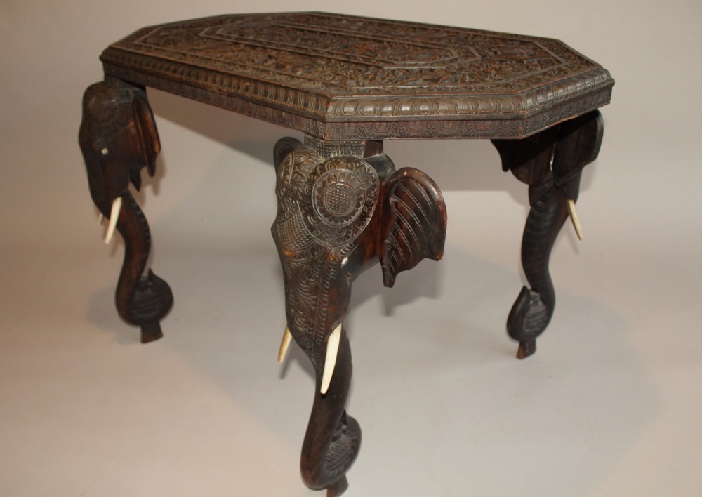 Anglo-Indian Carved Hardwood Elephant Table