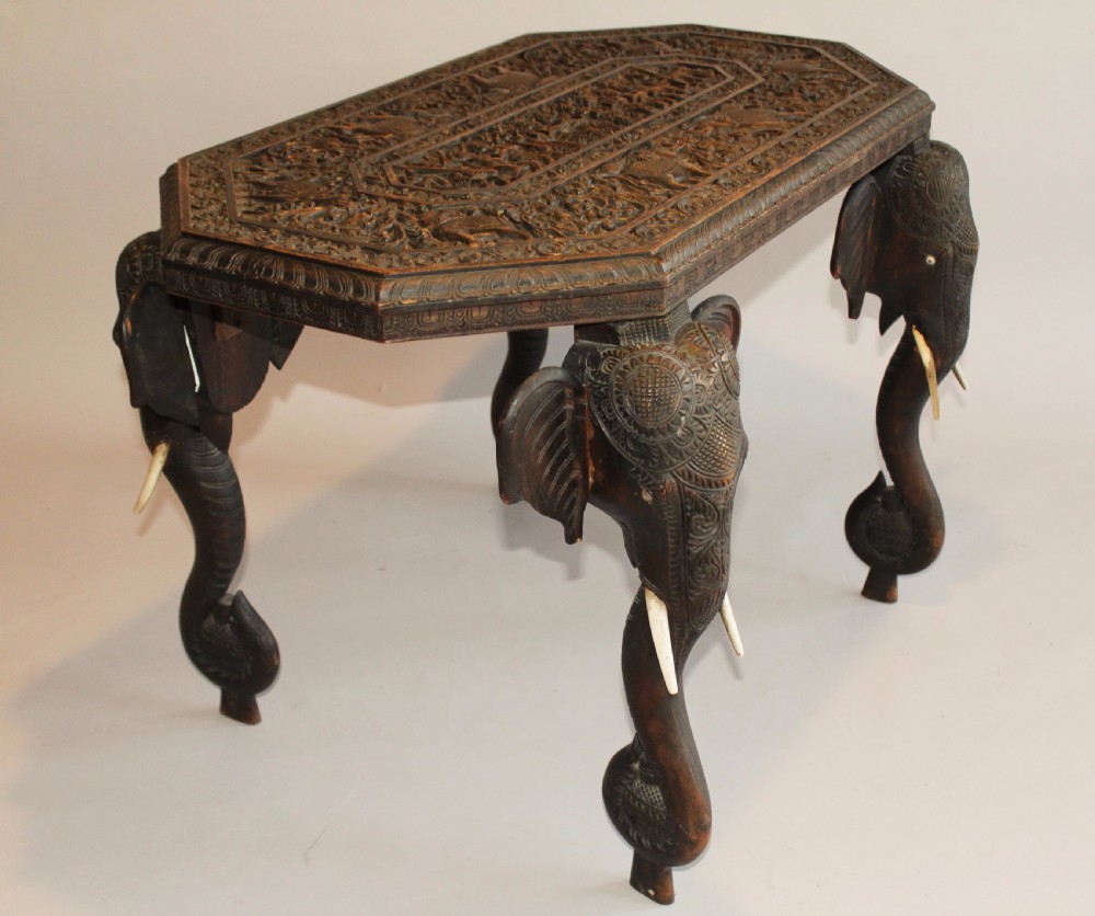 Anglo-Indian Carved Hardwood Elephant Table View III
