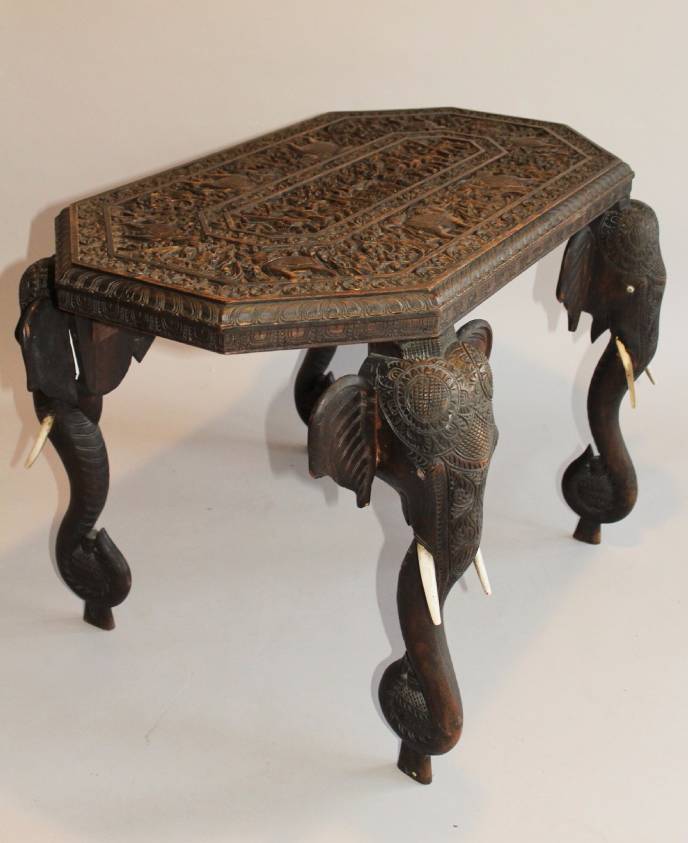 Anglo-Indian Carved Hardwood Elephant Table View IV