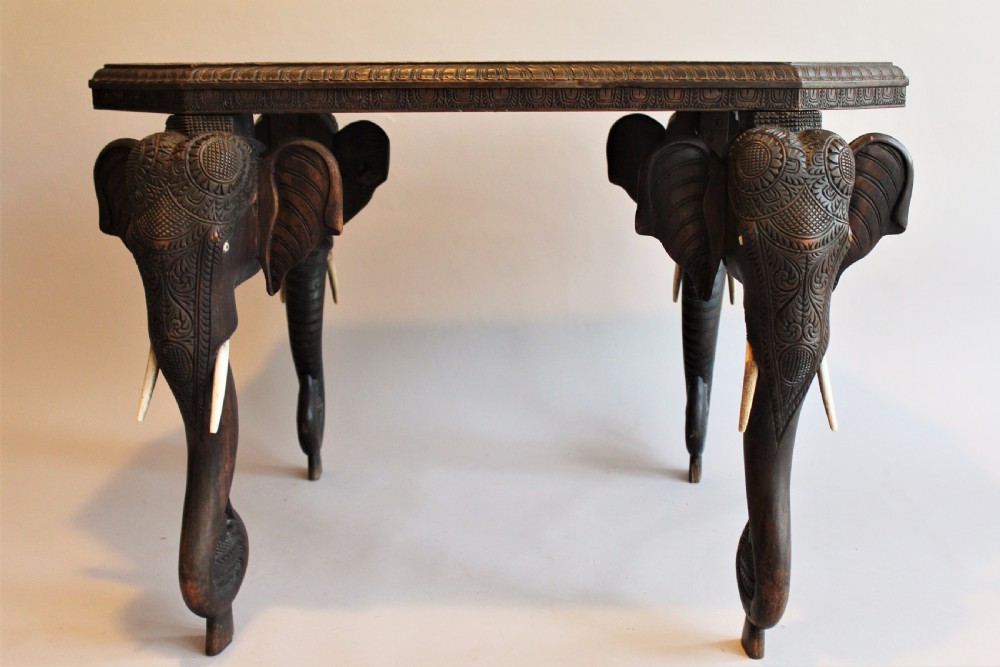 Anglo-Indian Carved Hardwood Elephant Table View V