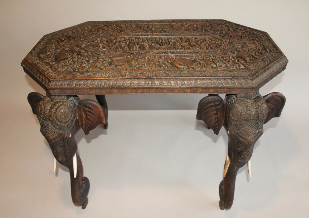 Anglo-Indian Carved Hardwood Elephant Table View VI