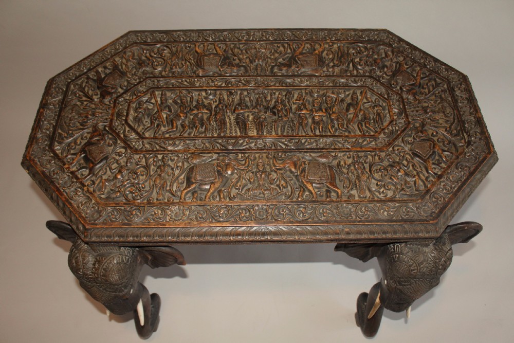 Anglo-Indian Carved Hardwood Elephant Table View VII