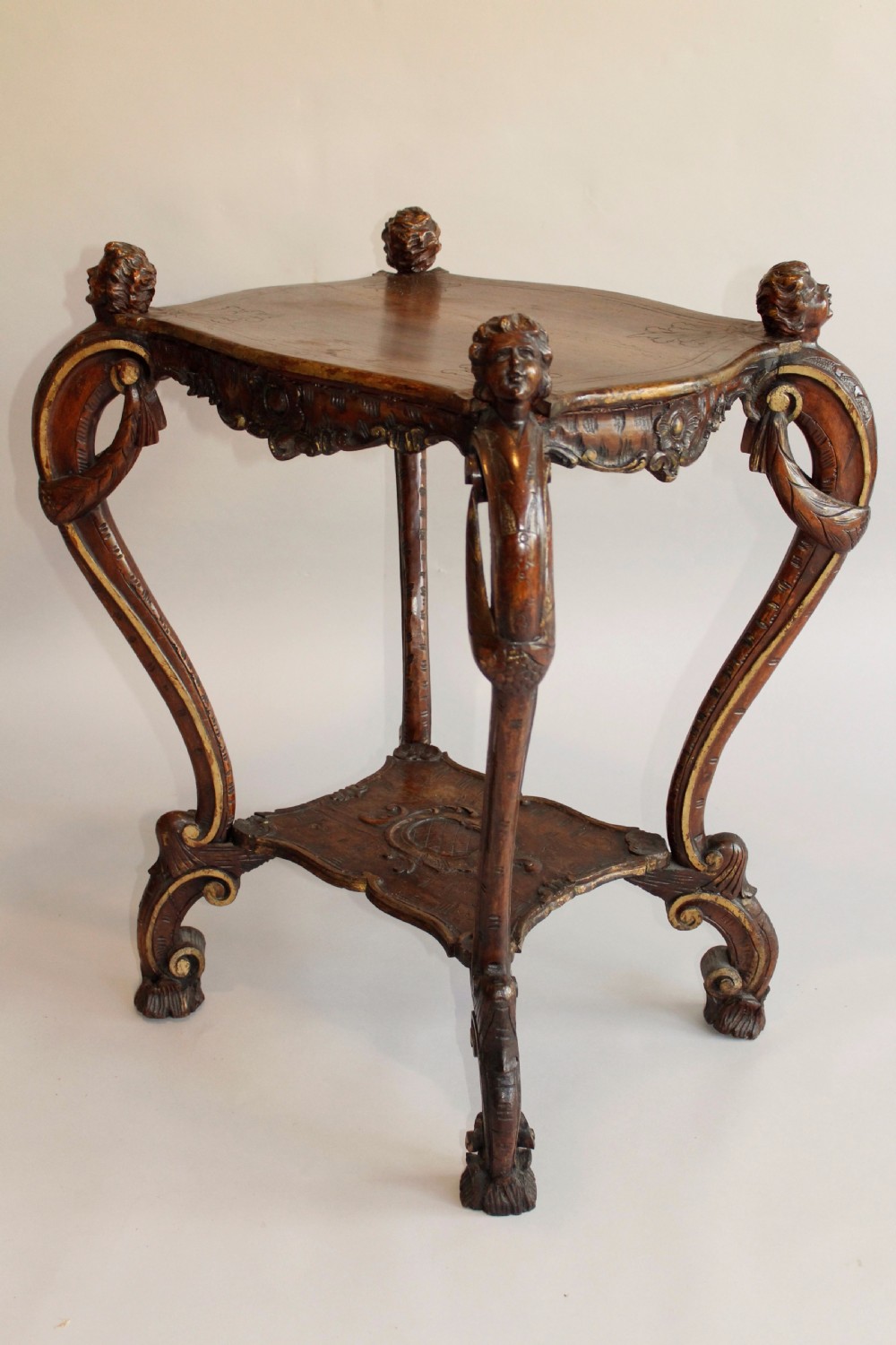 Antique Carved Italian Parcel Gilt Walnut Table