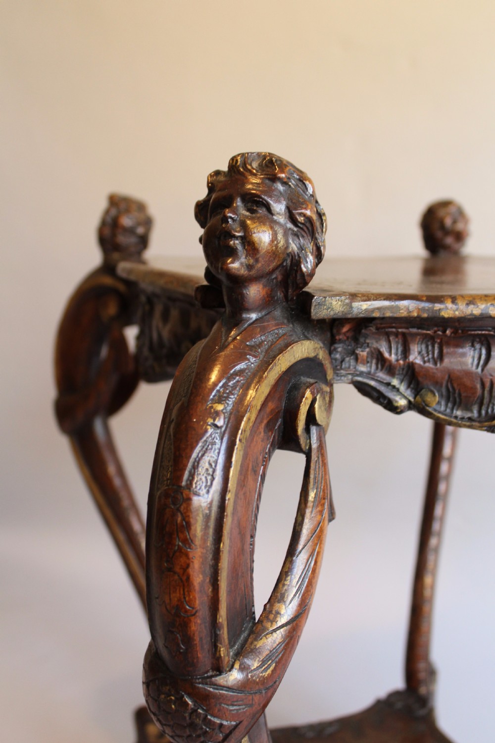 Antique Carved Italian Parcel Gilt Walnut Table View V