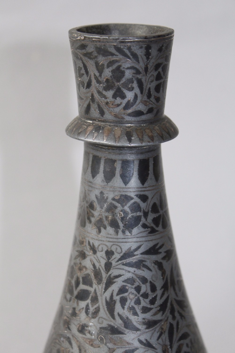 Antique Indian Bidri Vase Silver Inlay View III
