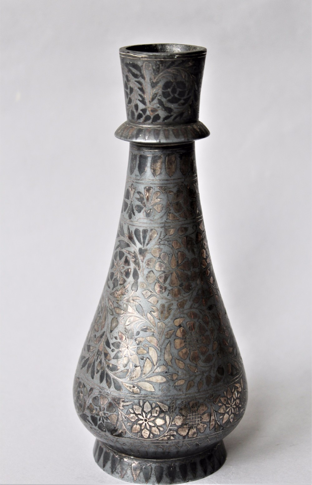 Antique Indian Bidri Vase Silver Inlay View V