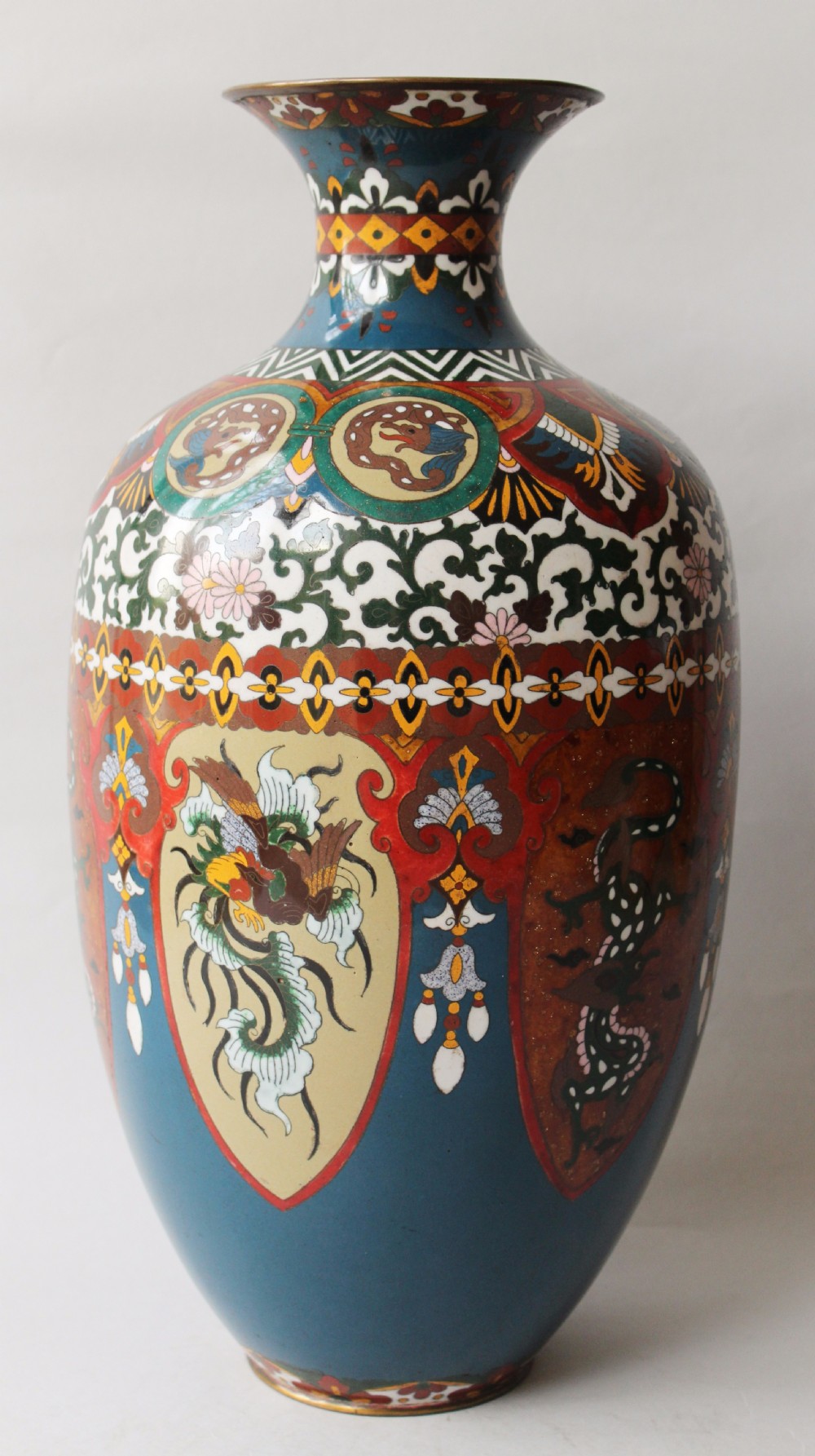 Very Large Antique Japanese Cloisonne Vase Dragon and Phoenix