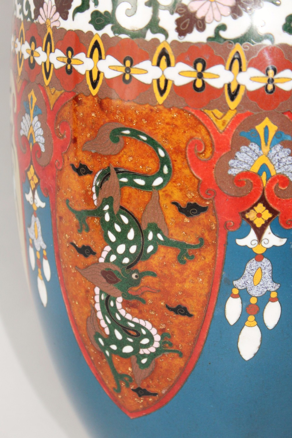 Very Large Antique Japanese Cloisonne Vase Dragon and Phoenix View II