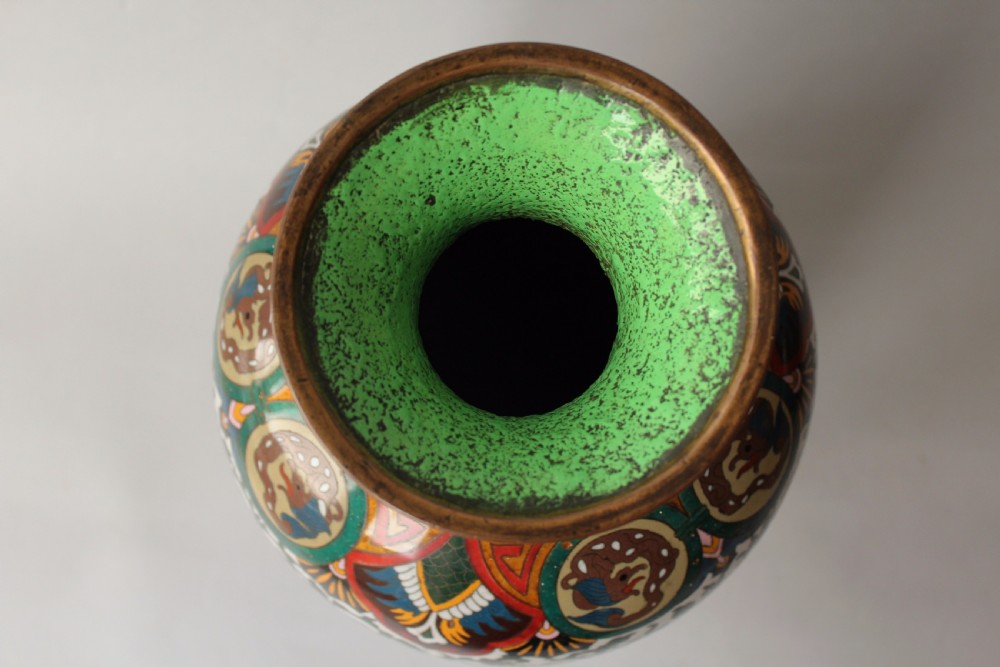 Very Large Antique Japanese Cloisonne Vase Dragon and Phoenix View III