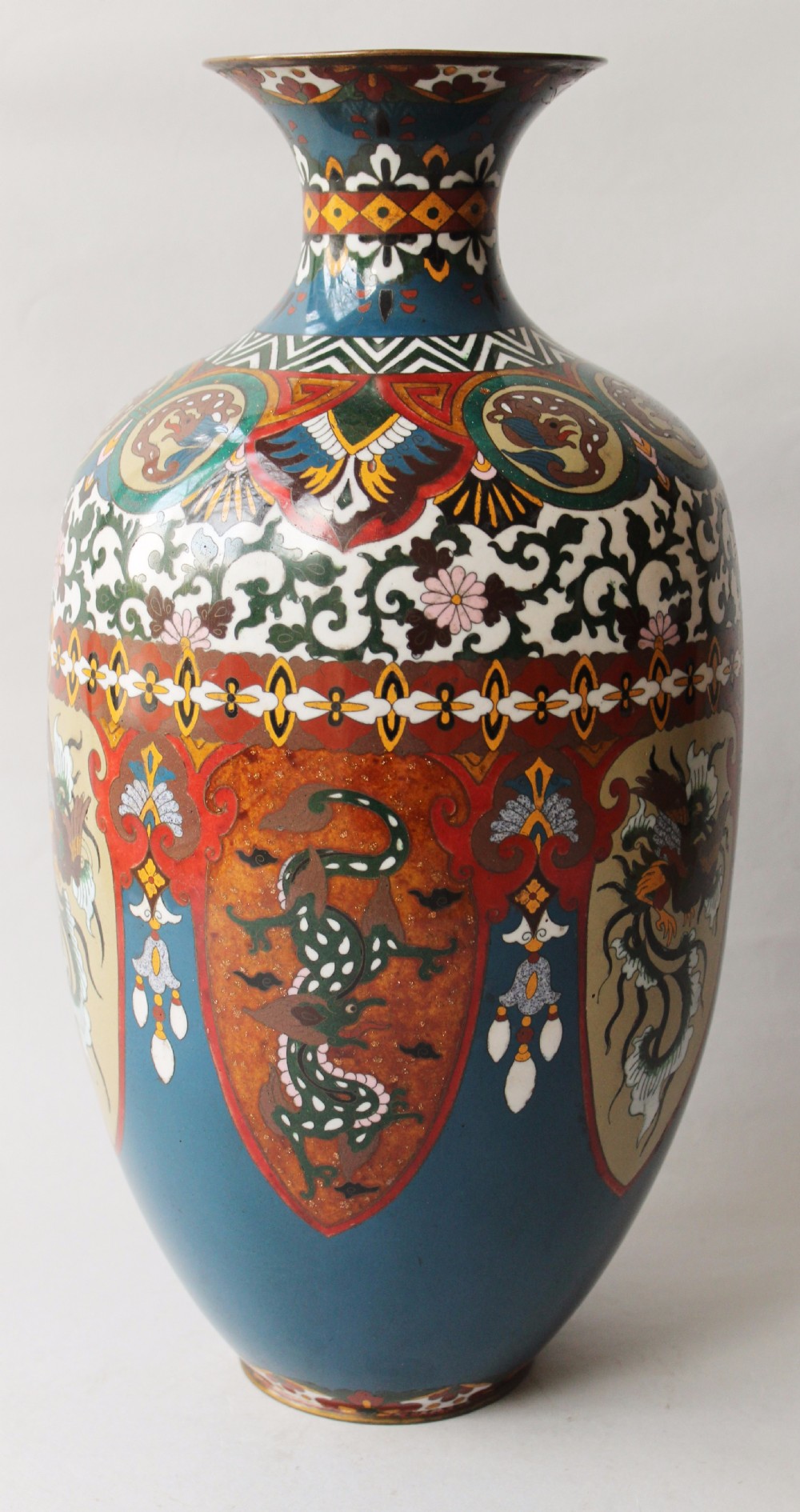 Very Large Antique Japanese Cloisonne Vase Dragon and Phoenix View VII