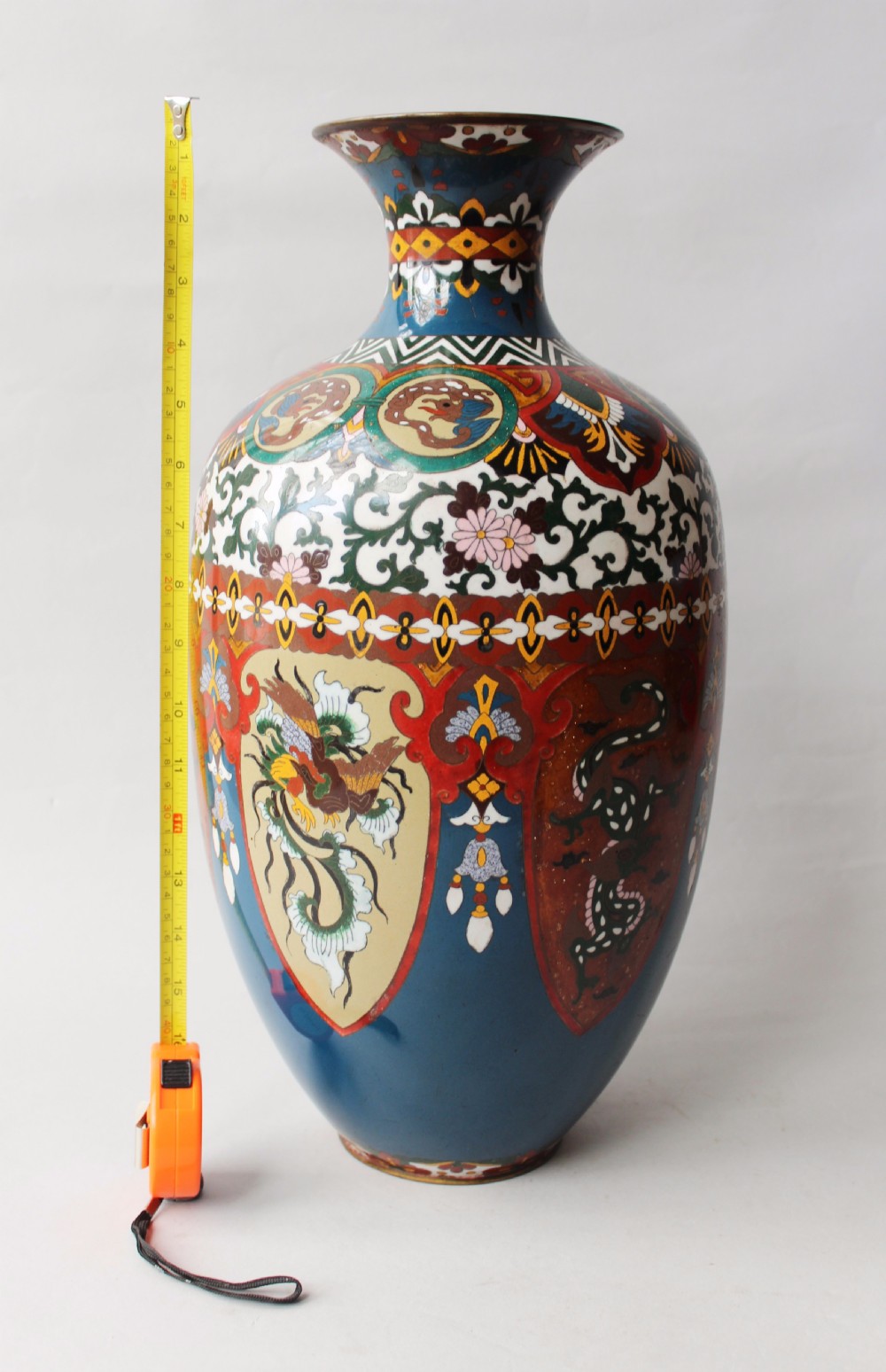 Very Large Antique Japanese Cloisonne Vase Dragon and Phoenix View VIII
