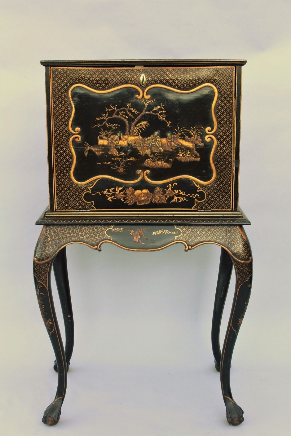 Antique Gilded Chinoiserie Bureau Cabinet