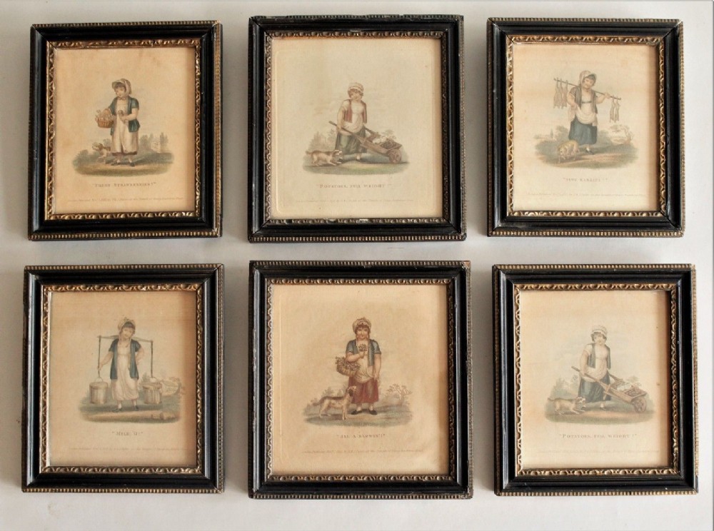 Antique Engravings Six Hand Coloured Cries of London S and J Fuller 1812