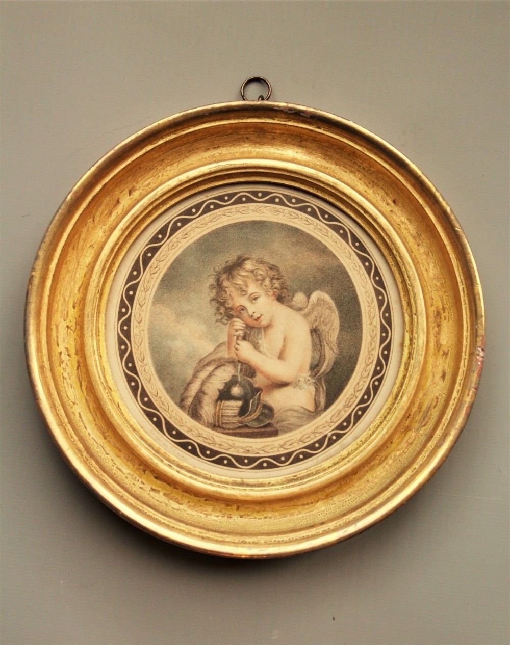 18th Century Hand Coloured Engraving 'Love' With Cherub Cupid