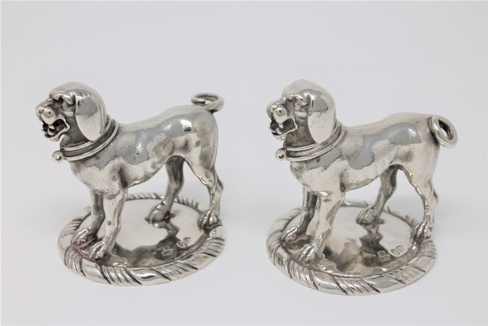 Fine Pair of Victorian Solid Silver Dogs, Robert Garrard II Circa 1840