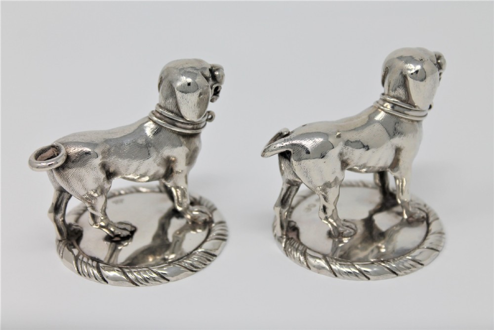 Fine Pair of Victorian Solid Silver Dogs, Robert Garrard II Circa 1840 View II