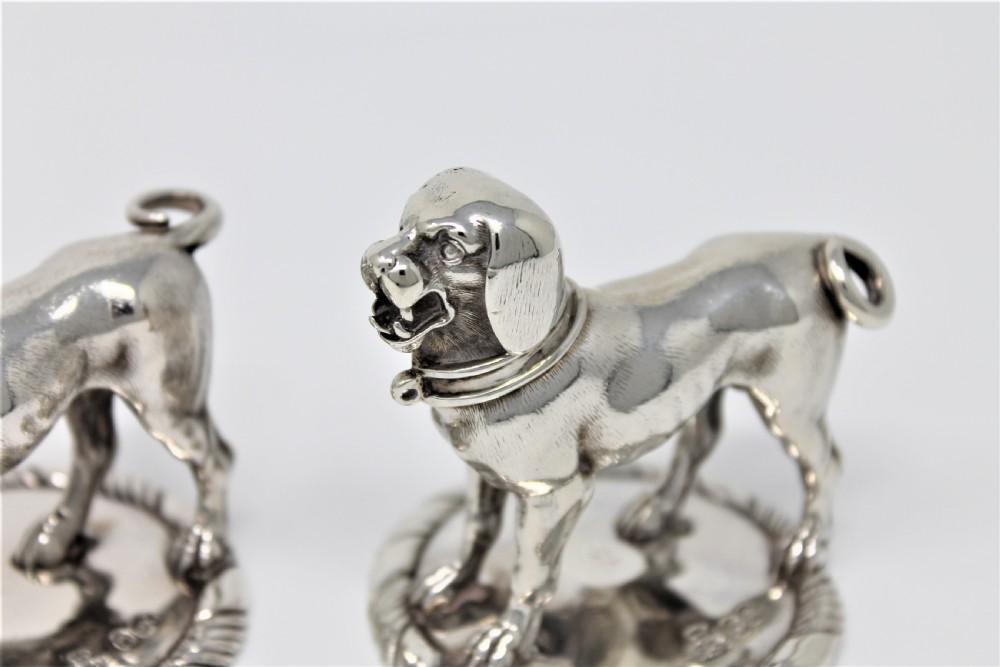 Fine Pair of Victorian Solid Silver Dogs, Robert Garrard II Circa 1840 View III