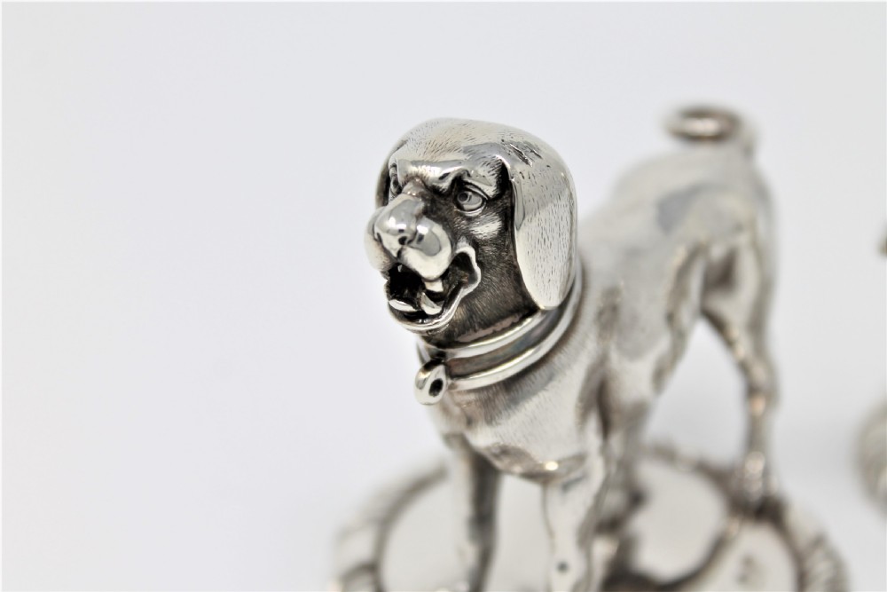 Fine Pair of Victorian Solid Silver Dogs, Robert Garrard II Circa 1840 View V