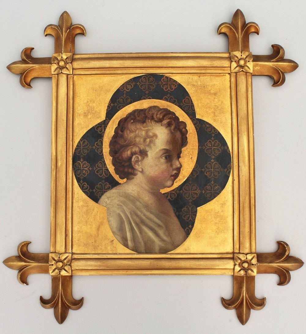 Victorian Gothic Oil on Canvas Head of the Infant Christ
