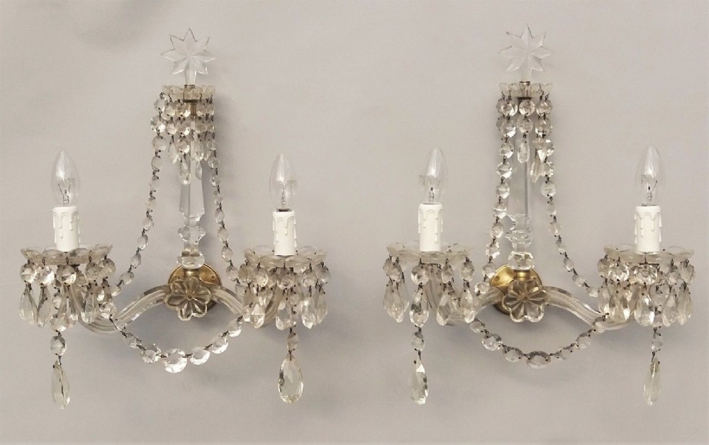 Pair of Early 20th Century Cut Crystal Wall Sconces