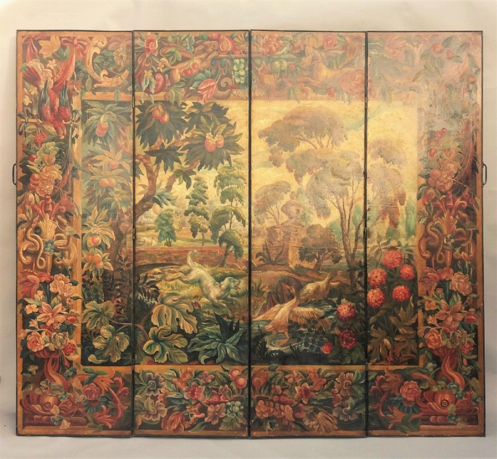 Fabulous Painted Leather Four Fold Screen