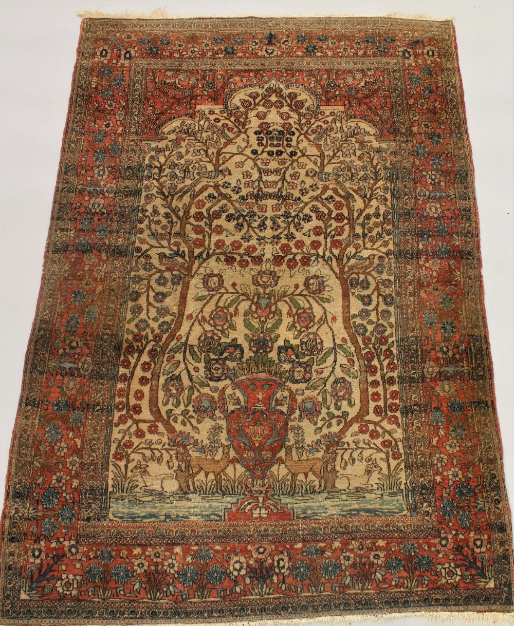Antique Isfahan Prayer Rug Carpet 19th Century