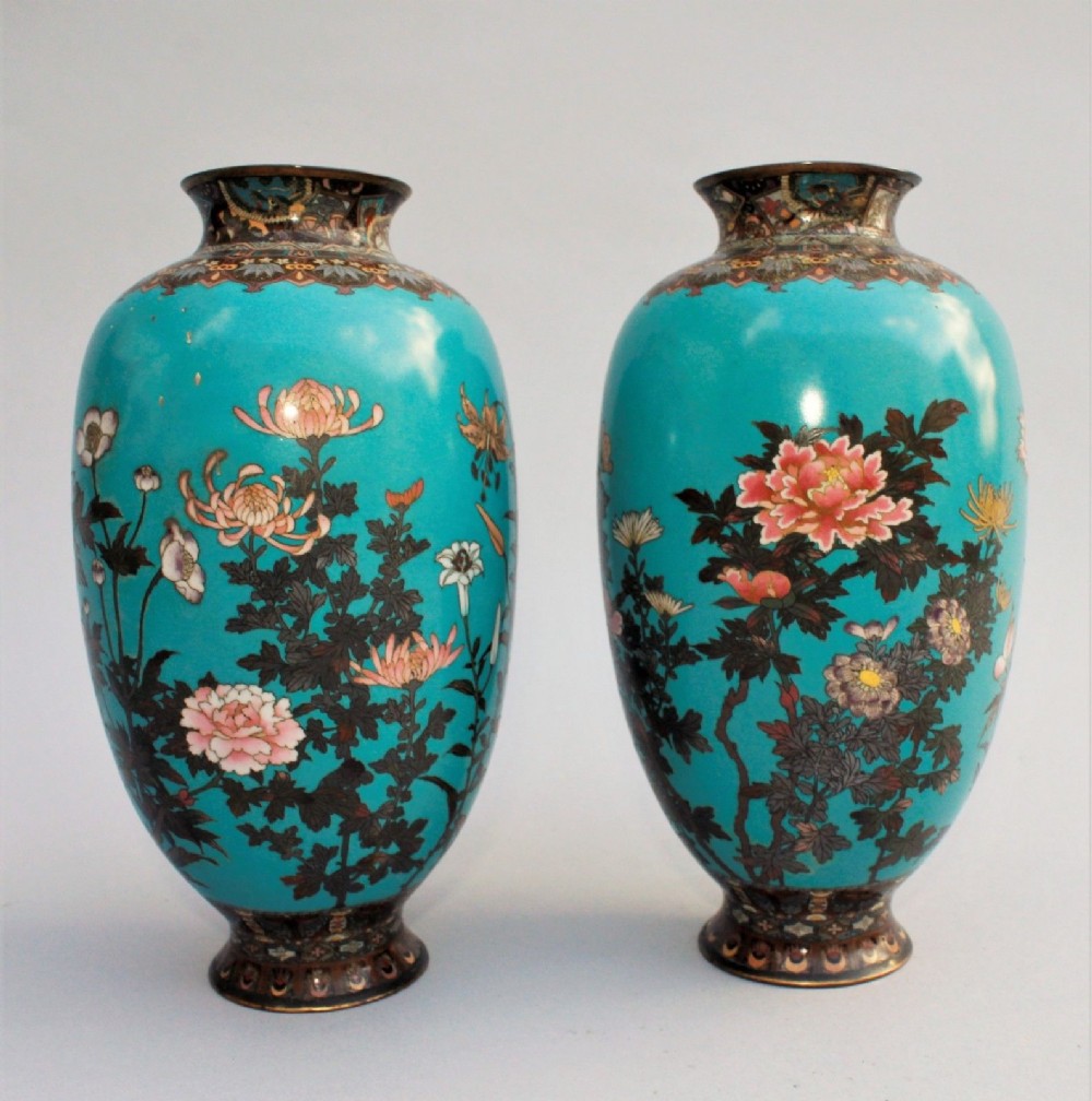 Pair of Japanese Meiji Cloisonne Vases