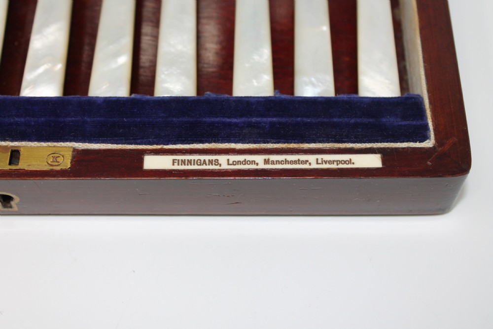 Quality Mahogany Cased Canteen of Silver Plate Dessert Knives and Forks View III
