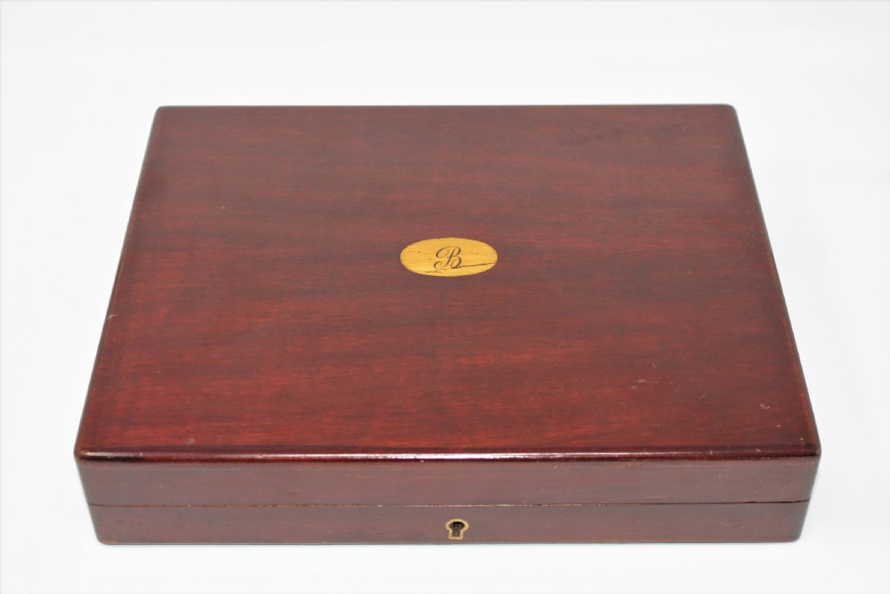 Quality Mahogany Cased Canteen of Silver Plate Dessert Knives and Forks View VI