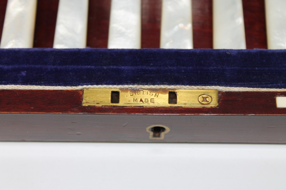 Quality Mahogany Cased Canteen of Silver Plate Dessert Knives and Forks View XI
