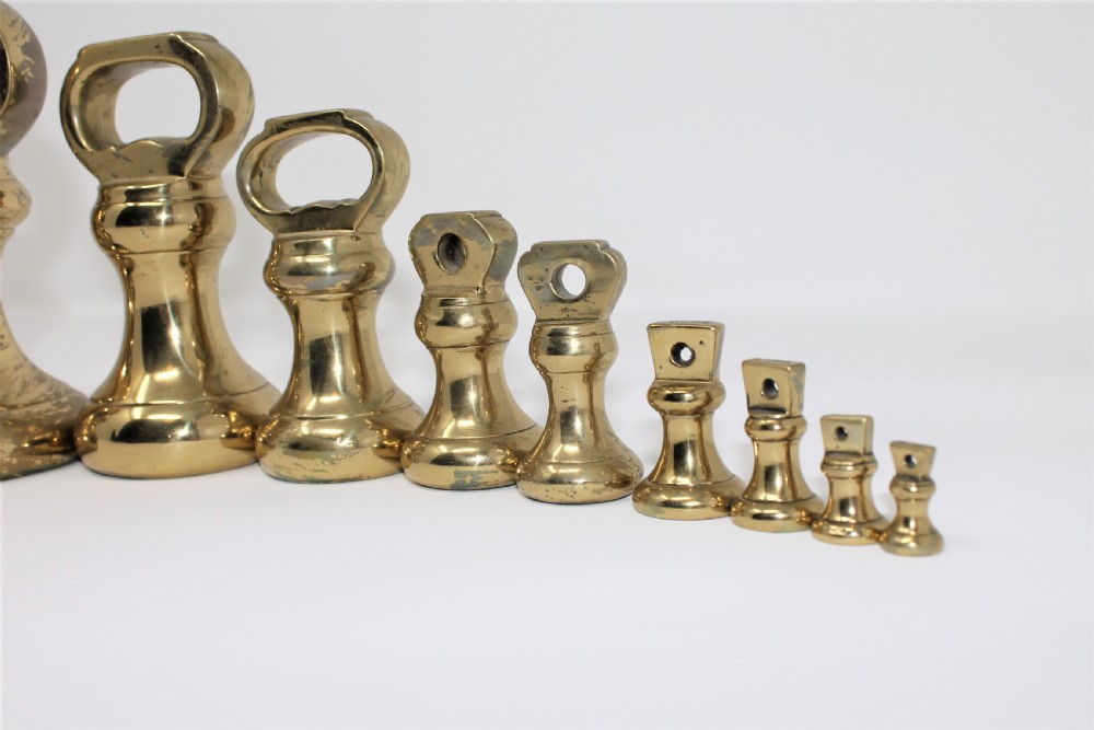 Good Set of Ten 19th Century Brass Weights by Parnall & Sons of Swansea View II