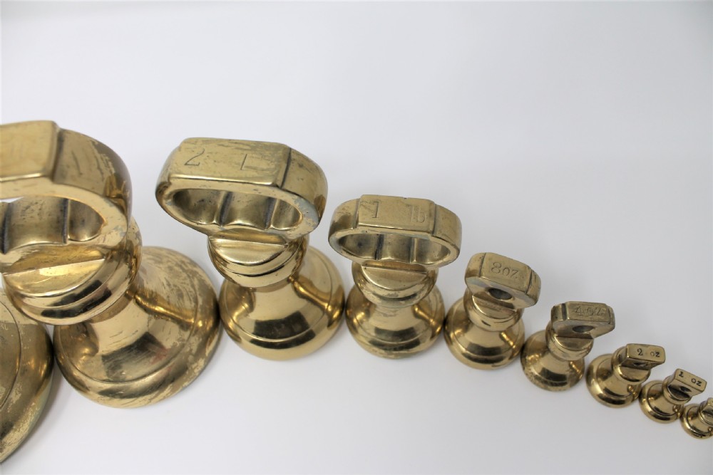 Good Set of Ten 19th Century Brass Weights by Parnall & Sons of Swansea View V