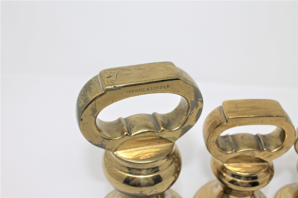 Good Set of Ten 19th Century Brass Weights by Parnall & Sons of Swansea View VII
