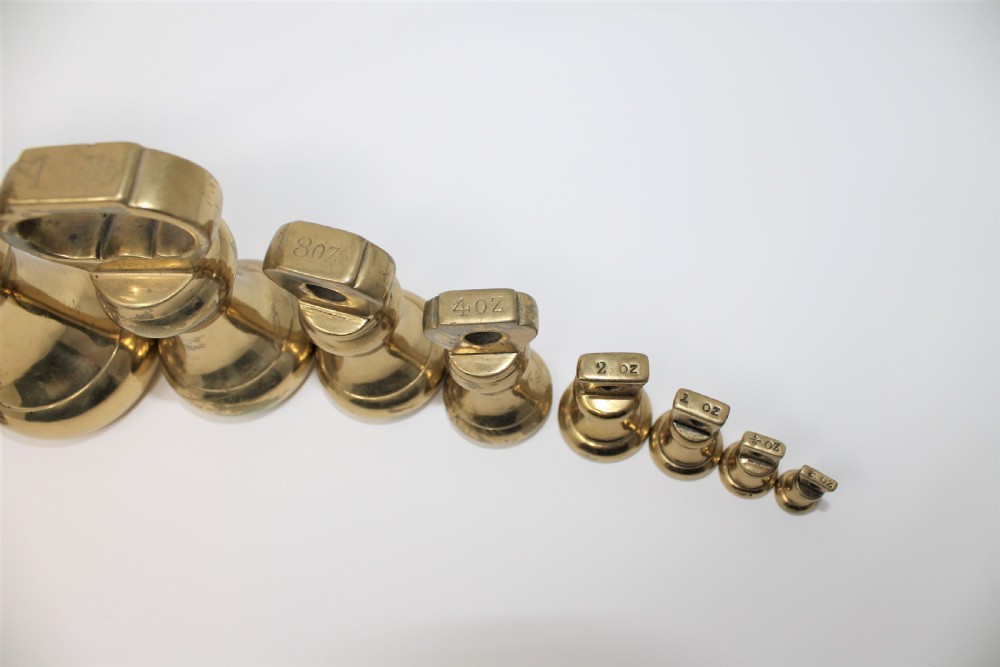 Good Set of Ten 19th Century Brass Weights by Parnall & Sons of Swansea View VIII