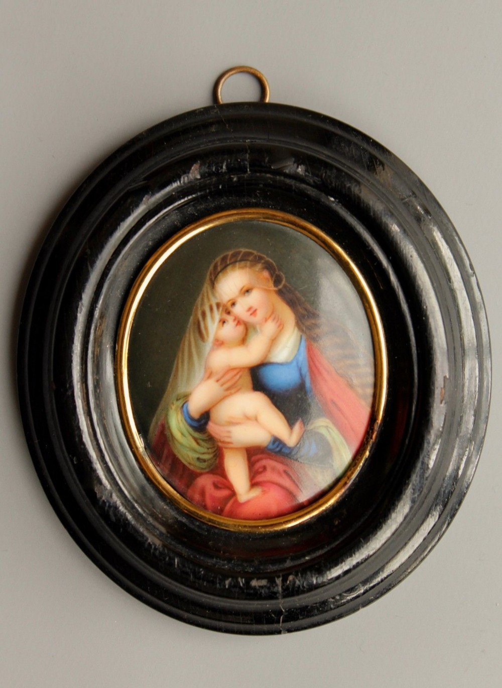 Antique Painting on Porcelain Madonna and Child