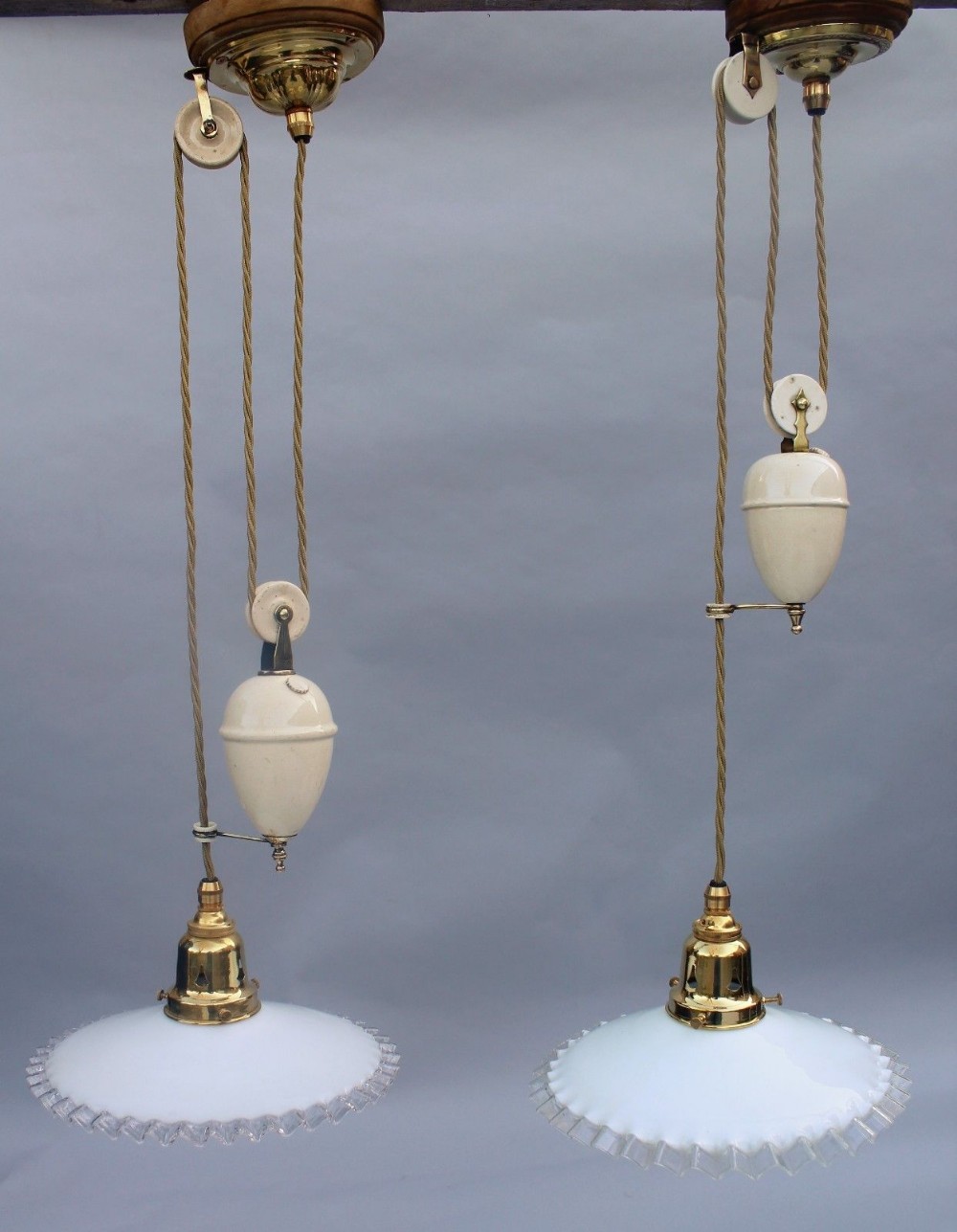 Pretty Pair of Antique Rise and Fall Lights