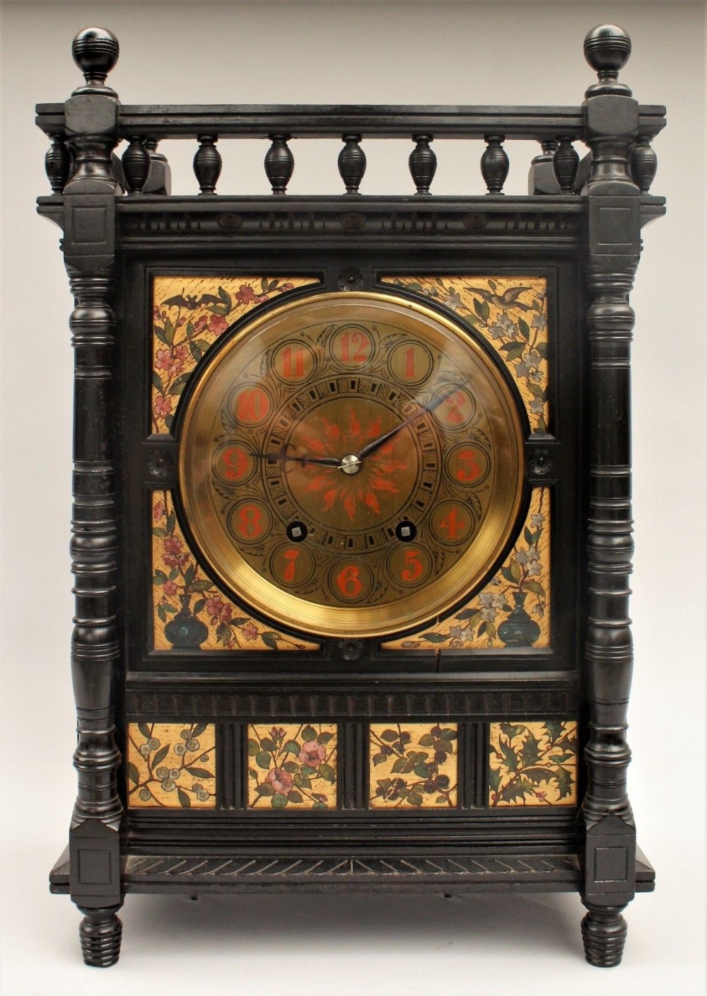 Antique Ebonised and Floral Mantel Clock Aesthetic Period