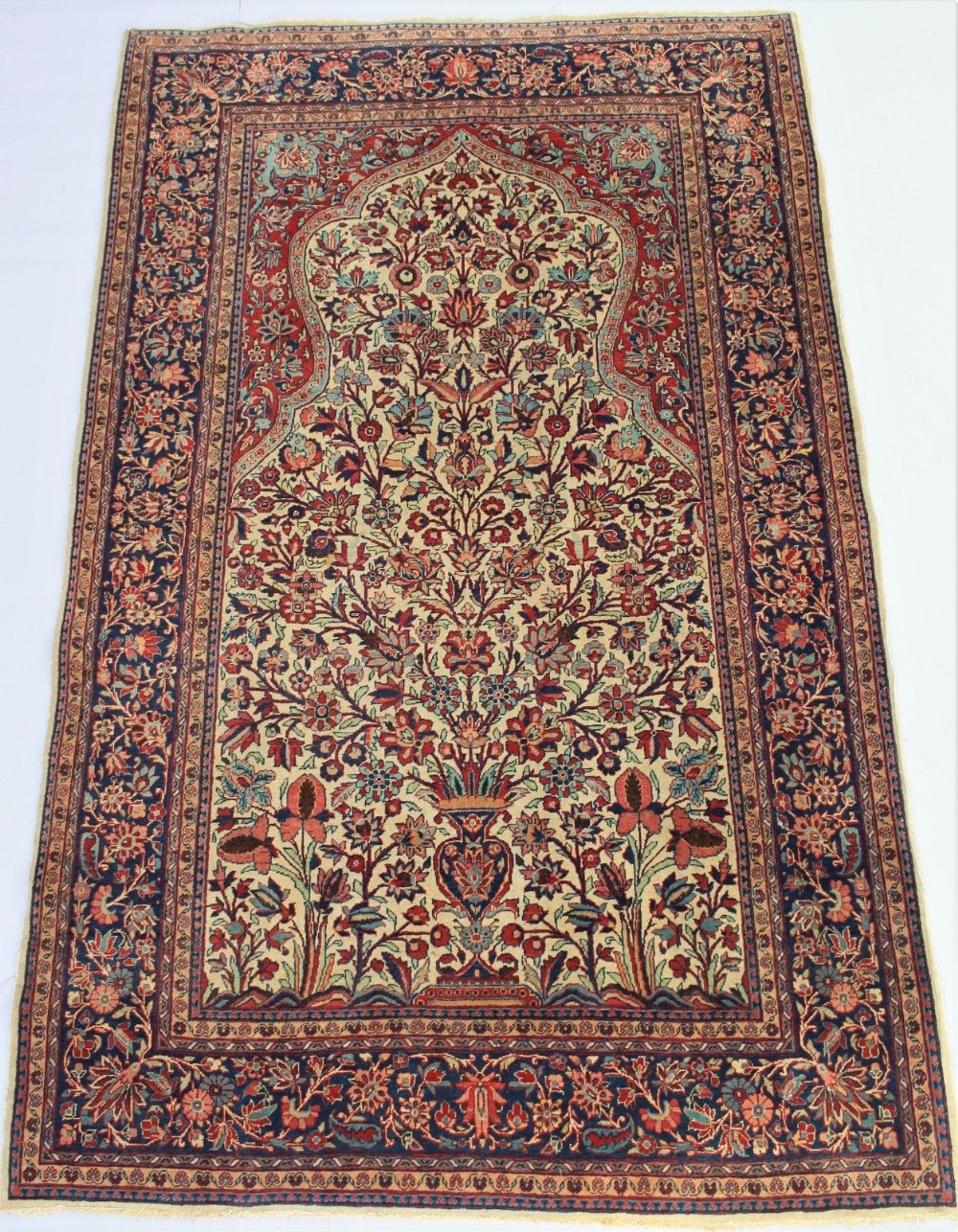 Antique Kashan Prayer Rug Tree of Life