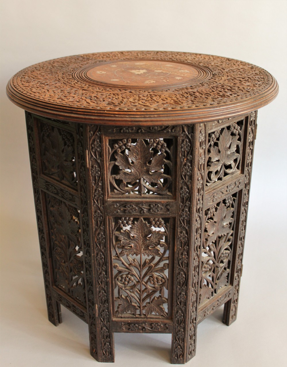 Antique Inlaid and Carved Indian Hardwood Table
