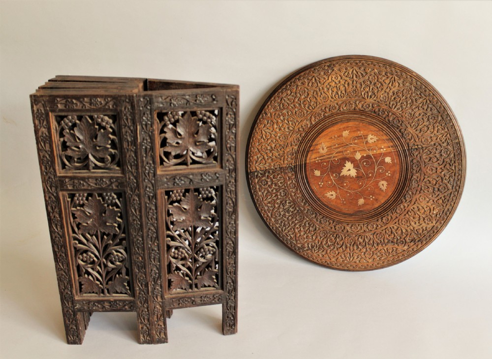 Antique Inlaid and Carved Indian Hardwood Table View V