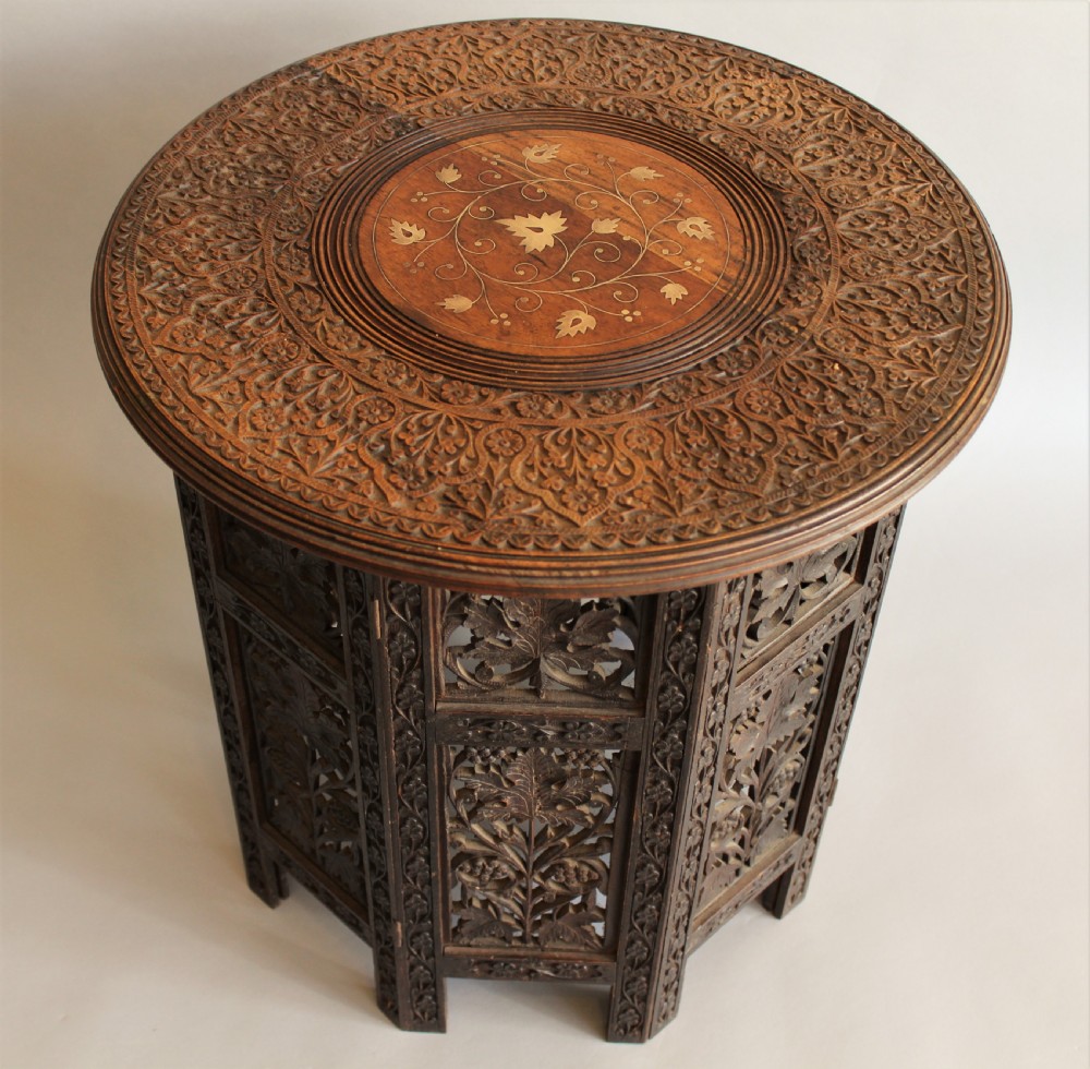 Antique Inlaid and Carved Indian Hardwood Table View VII