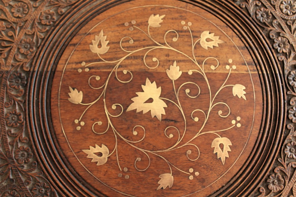 Antique Inlaid and Carved Indian Hardwood Table View VIII