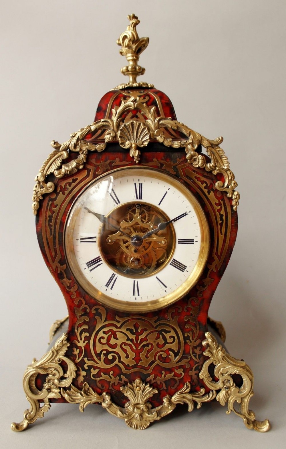 19th Century French Red Boulle & Brass Inlaid Mantel Clock