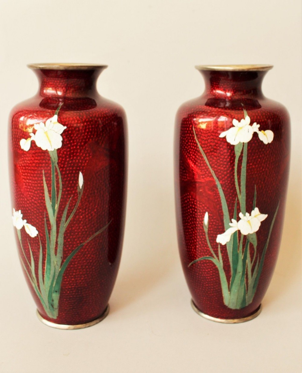 Pair of Antique Japanese Ginbari Cloisonne Vases