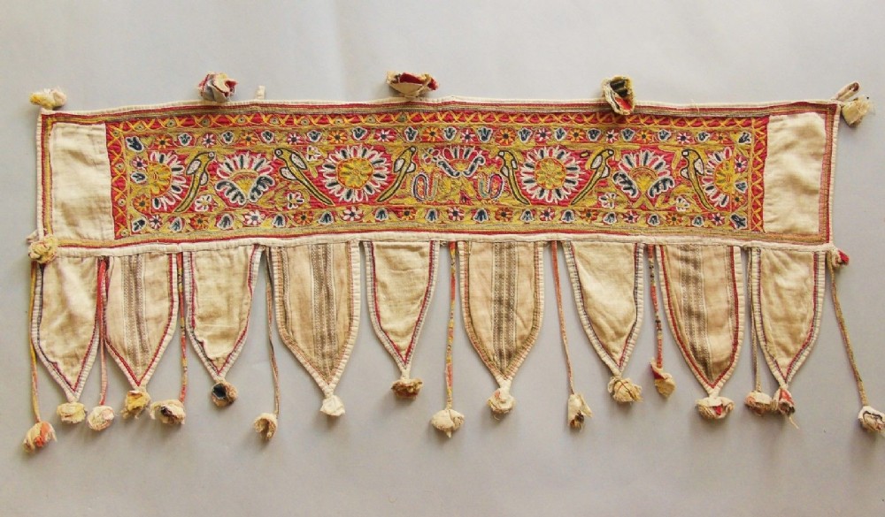 Antique Indian Embroidered Toran Wall Hanging