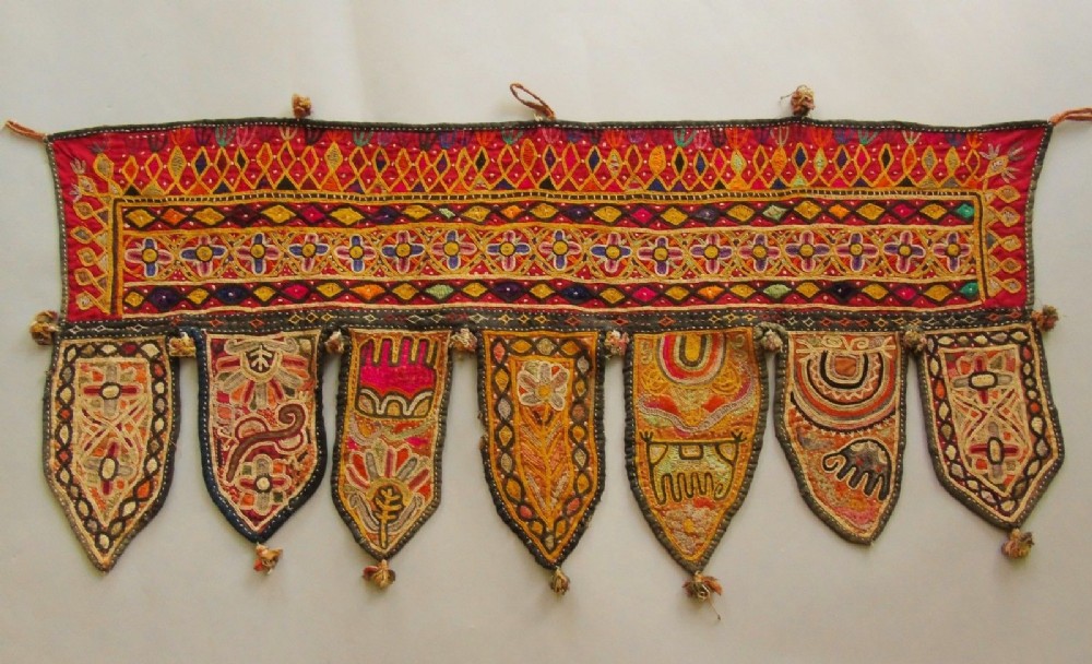 Antique Indian Embroidered Toran Wall Hanging