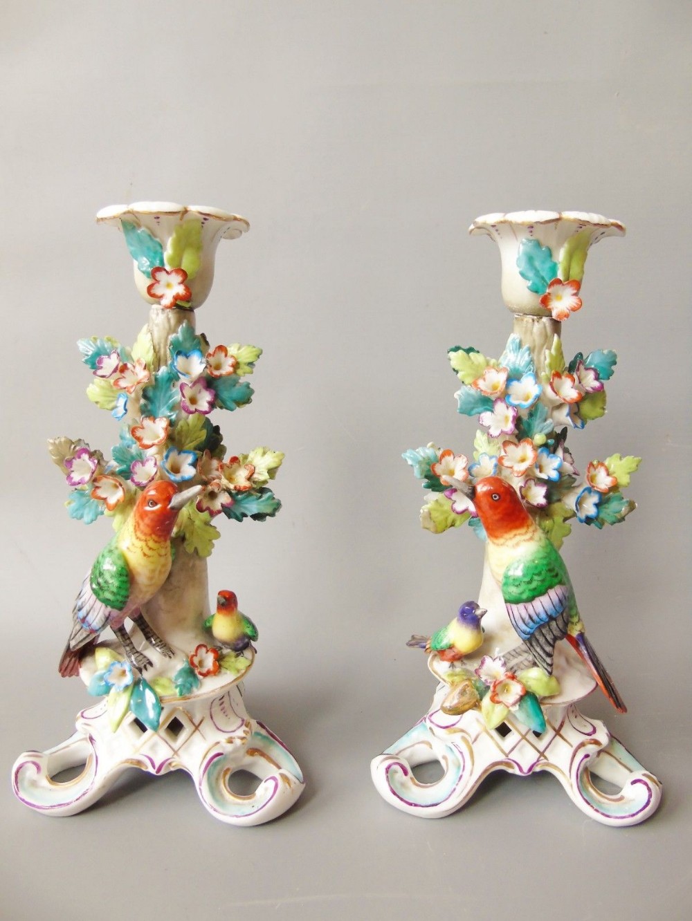 Good Pair of Victorian Chelsea Style Millefiori Candlesticks