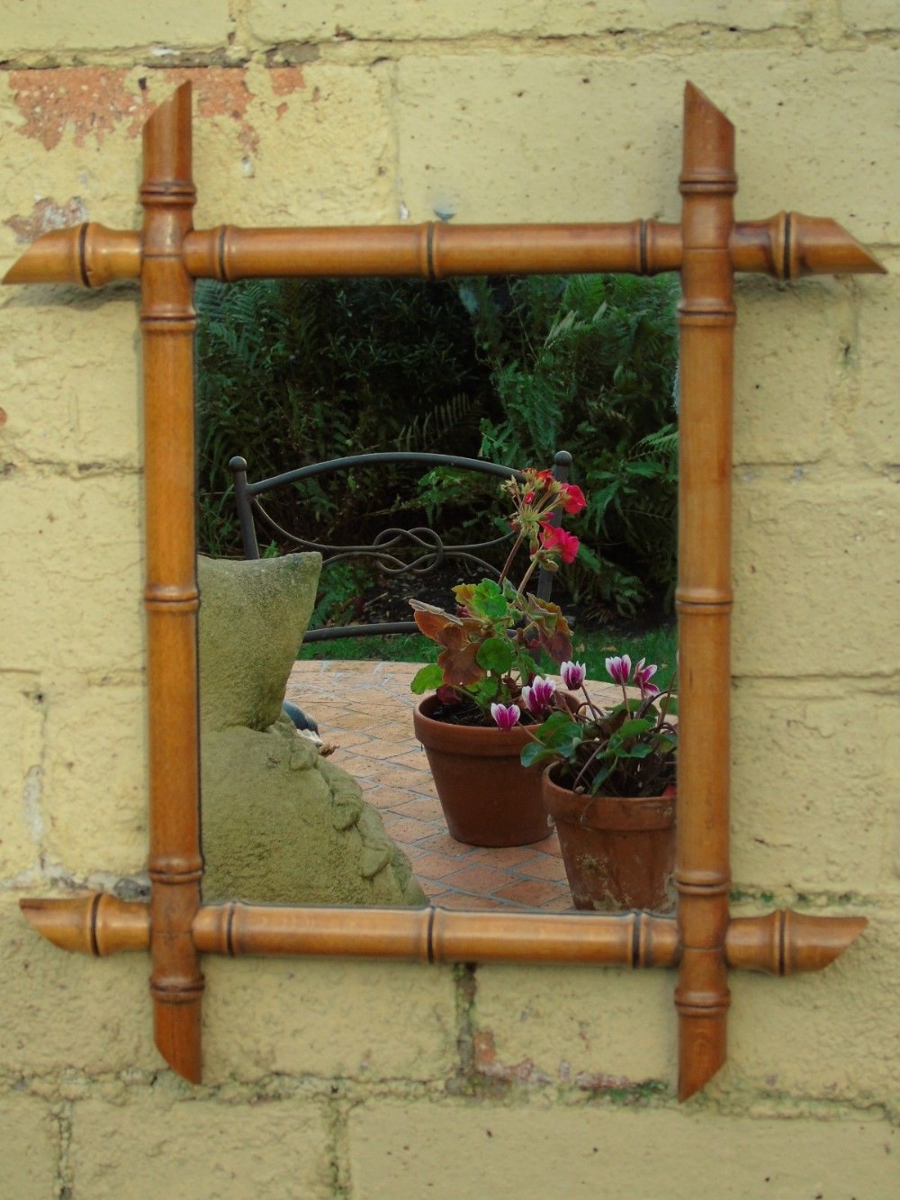 Neat French Antique Faux Bamboo Cruciform Mirror