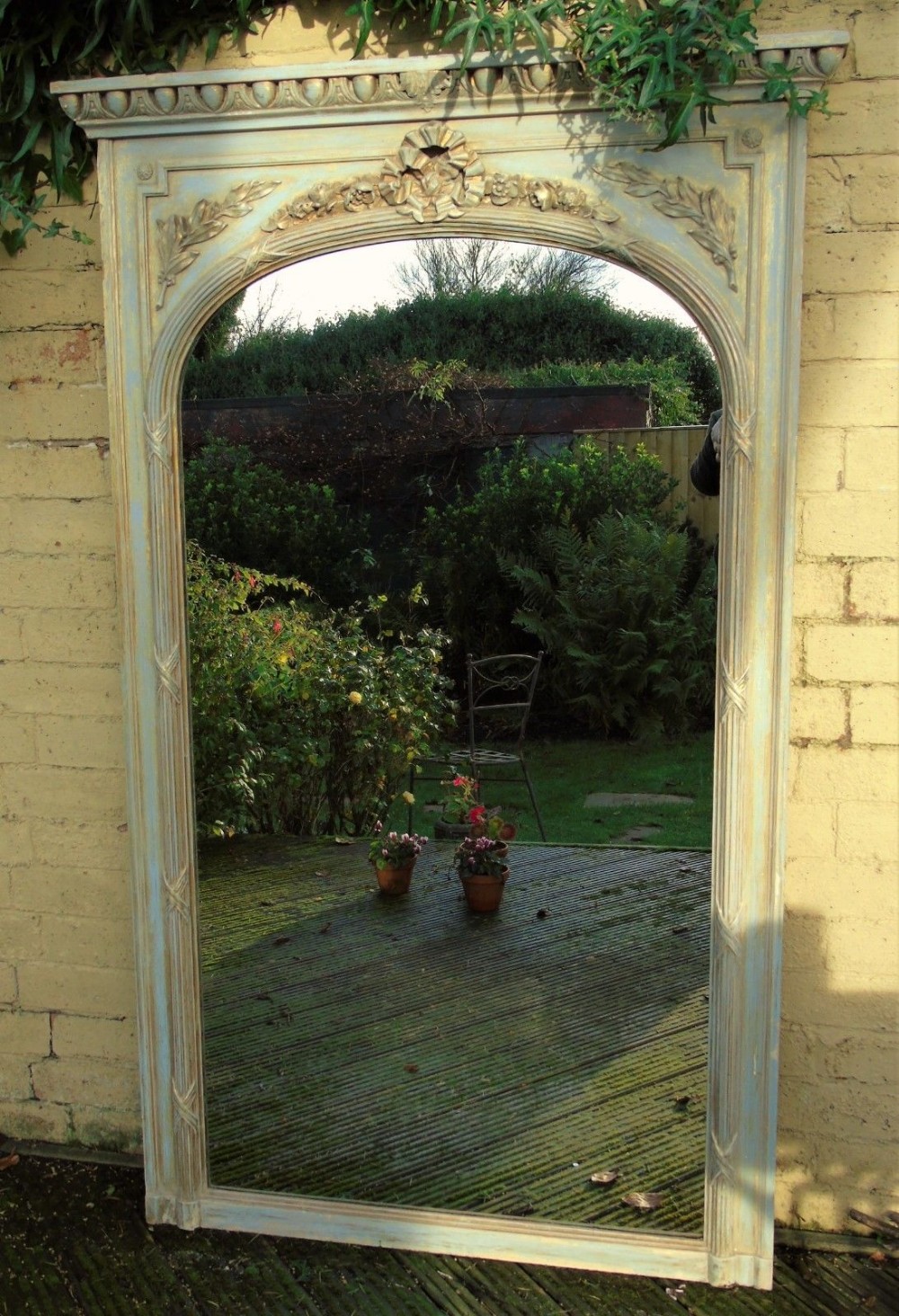 Antique French Mirror Painted and GIlded Floor Standing