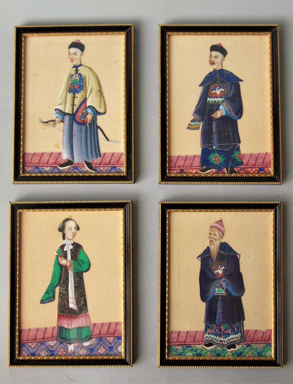 Chinese Paintings Portraits on Pith Set of 4 19th Century